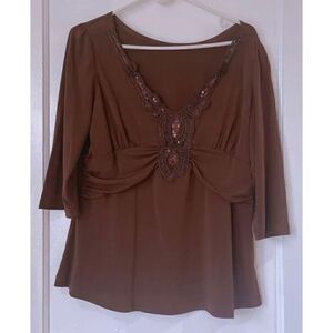 Chocolate, brown, sequin, three-quarter sleeve top